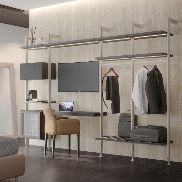 Emuca Lote de 2 estructuras Zero con herrajes y perfiles para montaje al suelo y a pared con nivelador circular, Aluminio y Zamak, Gris piedra 2