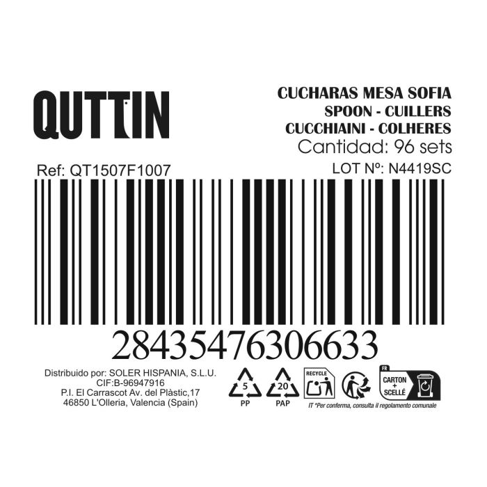Inde Set 3 Cucharas de Mesa Sofia 2 mm Acero Inoxidable 19.8x4.6 cm (12 Cajas) 2