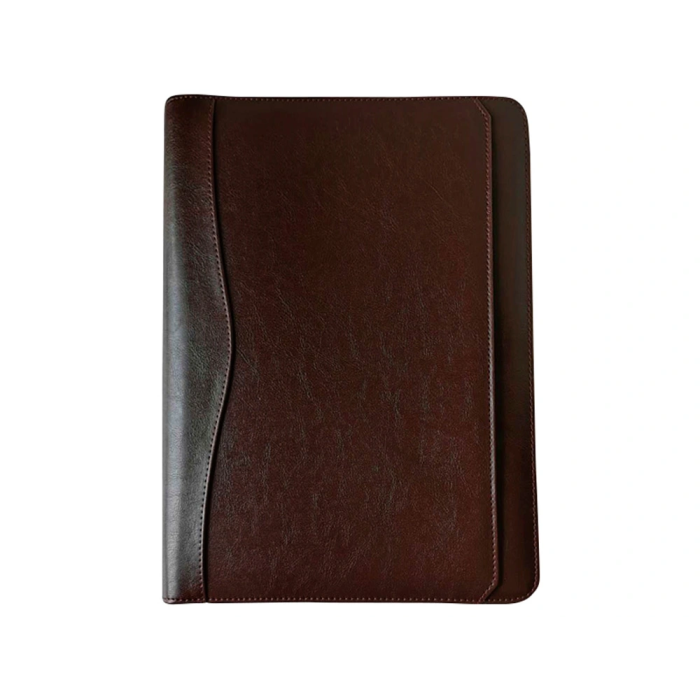 Q-connect Carpeta Portafolios Cremallera 4 Anillas 20mm con Calculadora y Bolsa Móvil, Marrón, Formato A4 (260x355 mm) 1