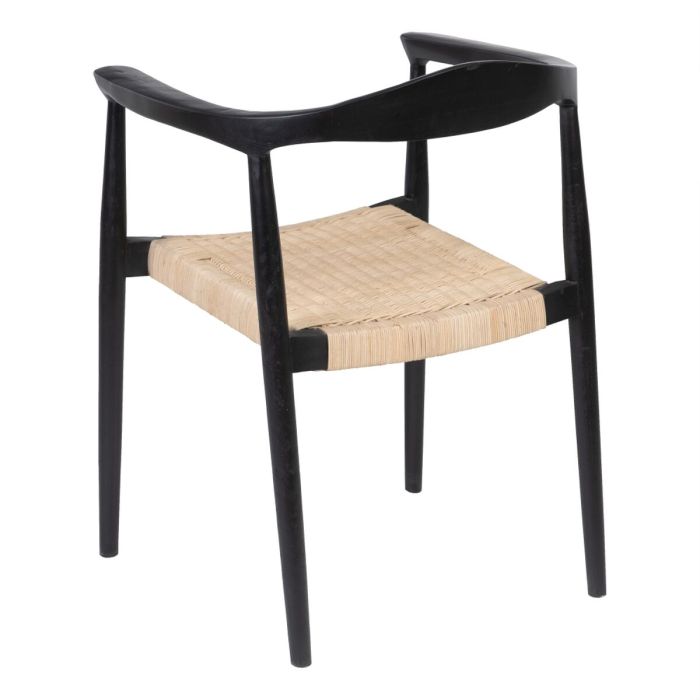 Silla de Comedor Negro Natural Ratán madera de teca 59 x 58 x 76,5 cm 8