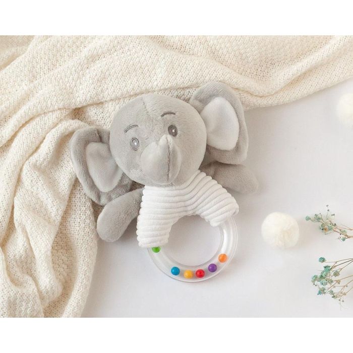Kiokids Peluche Elefante Sonajero Gris 18 cm para Bebés +0 Meses - Suave, Adorable y Achuchable, Colección Dolci Amici