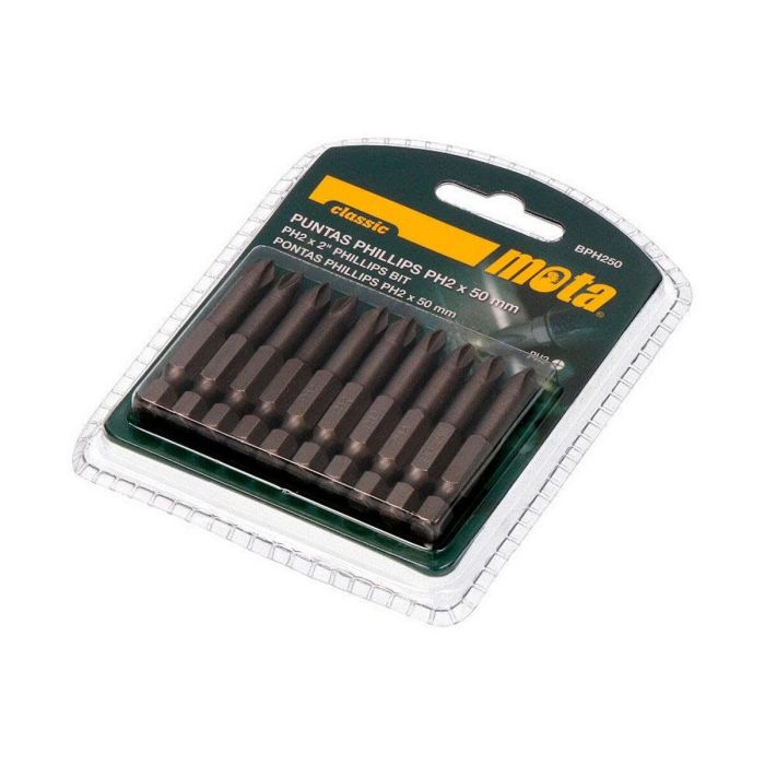 Mota Herramientas BPH250 Pack 10 Puntas Bit PH2 x 50mm Acero 1/4"