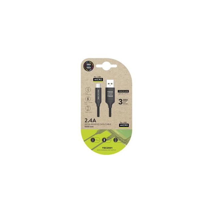 Cable Usb 2.4 Tech One Tech Braided Nylon Tipo Usb Android Micro Usb Longitud 1 Mt Color Negro