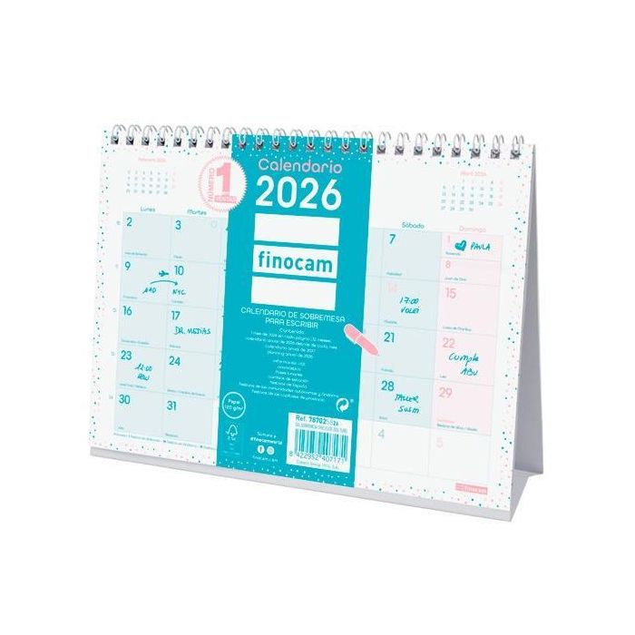 Finocam Calendario de Sobremesa S-210x150 mm MV Chic Turquesa 2026 para escribir, con espiral doble, oficina/hogar