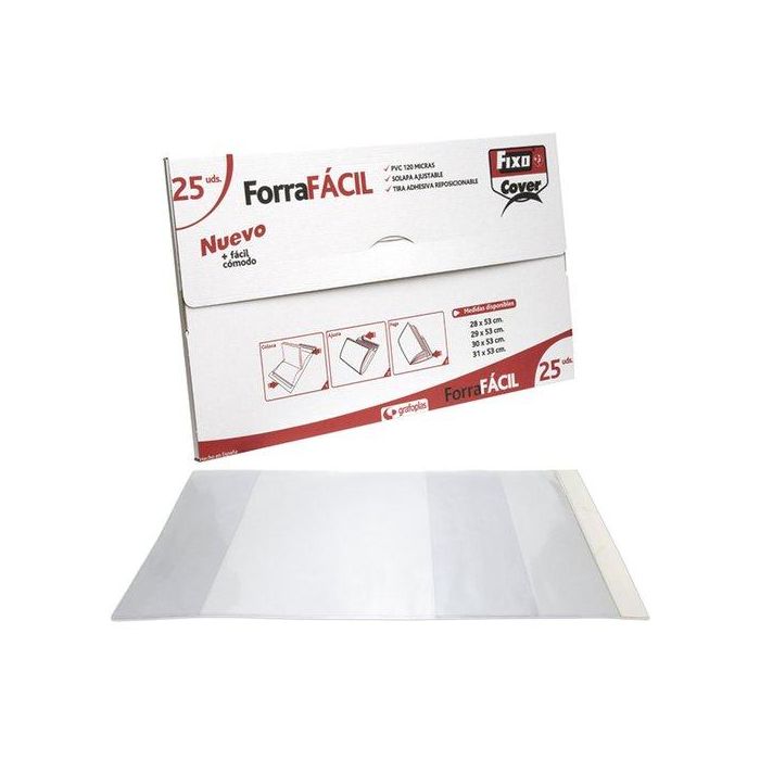 Fixo Forro Libros Sin Adhesivo Solapa Ajustable PVC 120 Micras 0,29x0,53M Transparente Caja 25 Fixo Forro Libros Sin Adhesivo Solapa Ajustable PVC 120 Micras 0,29x0,53M Transparente Caja 25
