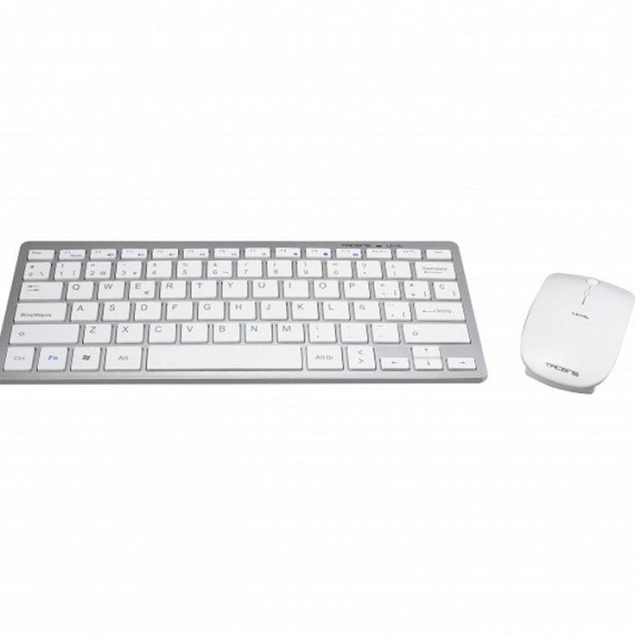 Tacens 6LEVISCOMBOV2 Teclado y Ratón Inalámbricos Compacto Ultrafino Multimedia Blanco con Sensor Óptico 1200-2000 DPI Tecnología 2.4G 1