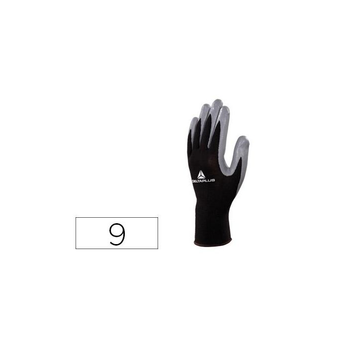 Guantes Deltaplus De Punto Poliester Palma De Nitrilo Especial Para Mecanica Grasas Aceites Negro-Gris Talla 9