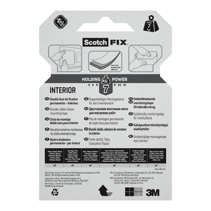Scotch Cinta doble cara de montaje para interiores, 19mm x 1,5m, máx 7 kg, 4496g-1915-p 2 Scotch Cinta doble cara de montaje para interiores, 19mm x 1,5m, máx 7 kg, 4496g-1915-p 2