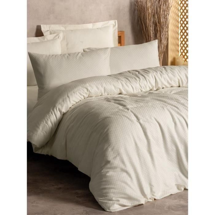 Juego de cama - 1 funda nórdica 220x240 cm + 2 fundas de almohada 60x60 cm - 100% algodón - Crema 2 Juego de cama - 1 funda nórdica 220x240 cm + 2 fundas de almohada 60x60 cm - 100% algodón - Crema 2