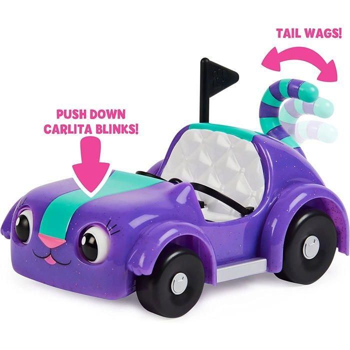 Spin Master 6062145 Casa de Muñecas de Gabby Coche Carlita con Pandy Paws y Accesorios, Vehículo Interactivo Mueve Cola Pestañea 2