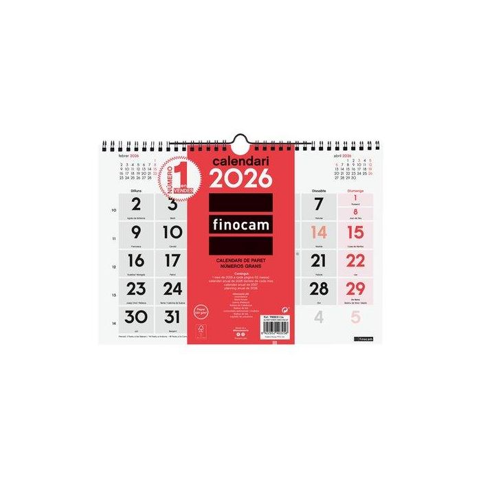 Finocam Calendario de Pared Números Grandes M-300x210 mm Neutro 2026 Catalán