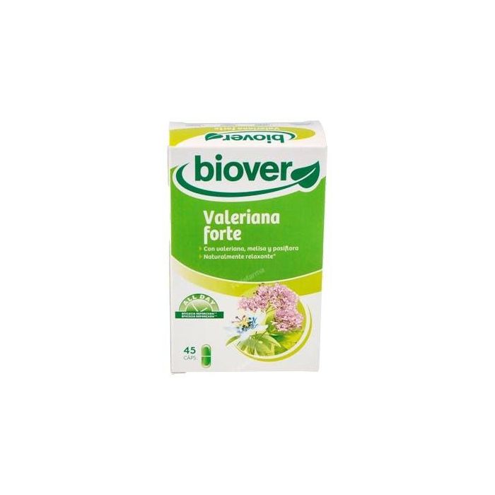 BIOVER Valeriana Forte, Pasiflora y Melisa, Calmante Natural para Estrés, 45 Cápsulas