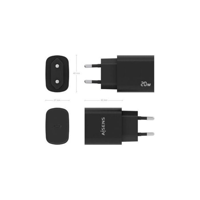 AISENS - CARGADOR USB-C PD3.0 1 PUERTO 1xUSB-C 20W, NEGRO 3