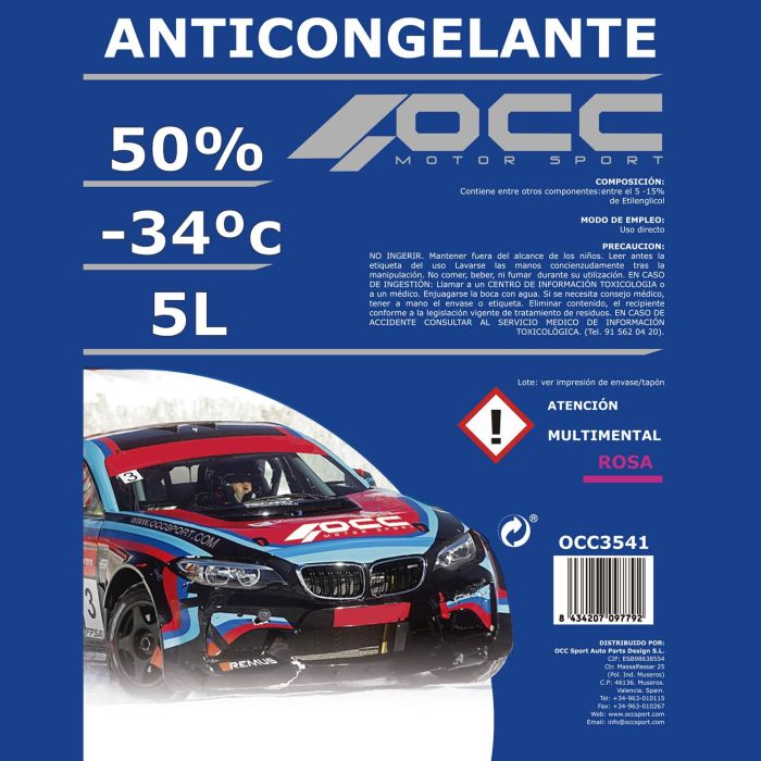 Anticongelante OCC Motorsport 50% Orgánico Rosa (5 L) 4 Anticongelante OCC Motorsport 50% Orgánico Rosa (5 L) 4