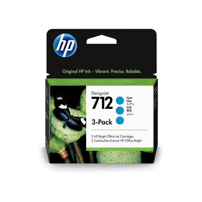 HP Paquete de 3 cartuchos de Tinta DesignJet 712 cian de 29 ml