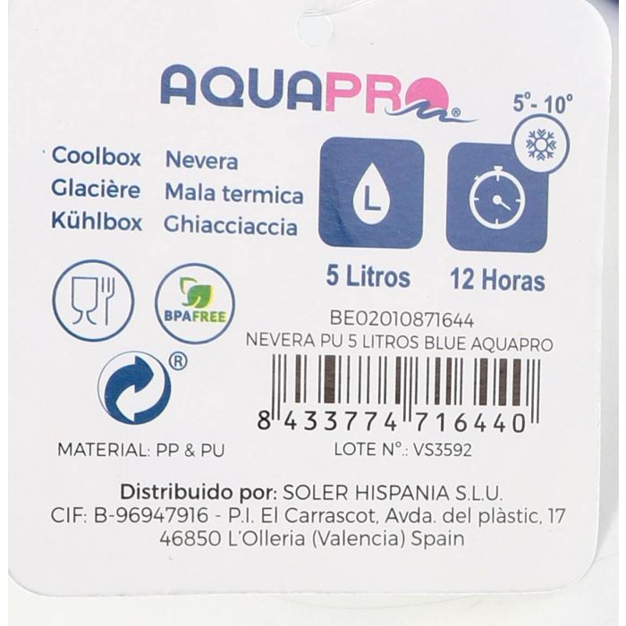 Aquapro Nevera Portátil Rígida 5 Litros Azul 28 x 21.5 x 19 cm (6 Unidades) 7