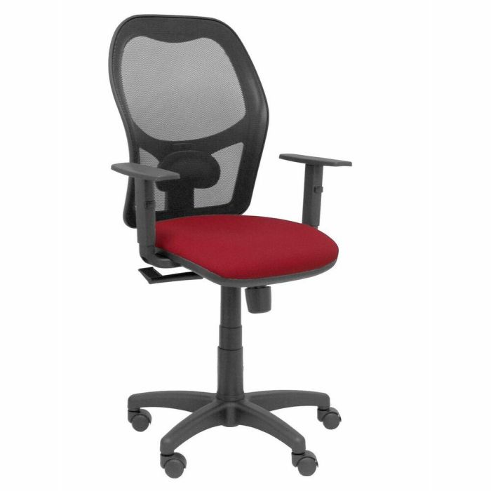PIQUERAS Y CRESPO Silla Alocen malla negra asiento bali granate brazos regulables PIQUERAS Y CRESPO Silla Alocen malla negra asiento bali granate brazos regulables