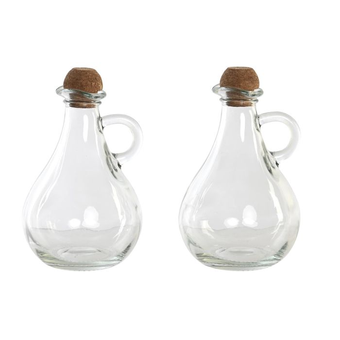 DKD Home Decor Aceitera Vinagrera Básicos Transparente de Cristal y Corcho, Set de 2 piezas, Capacidad 230ml, Medidas 9x9x14.5 cm