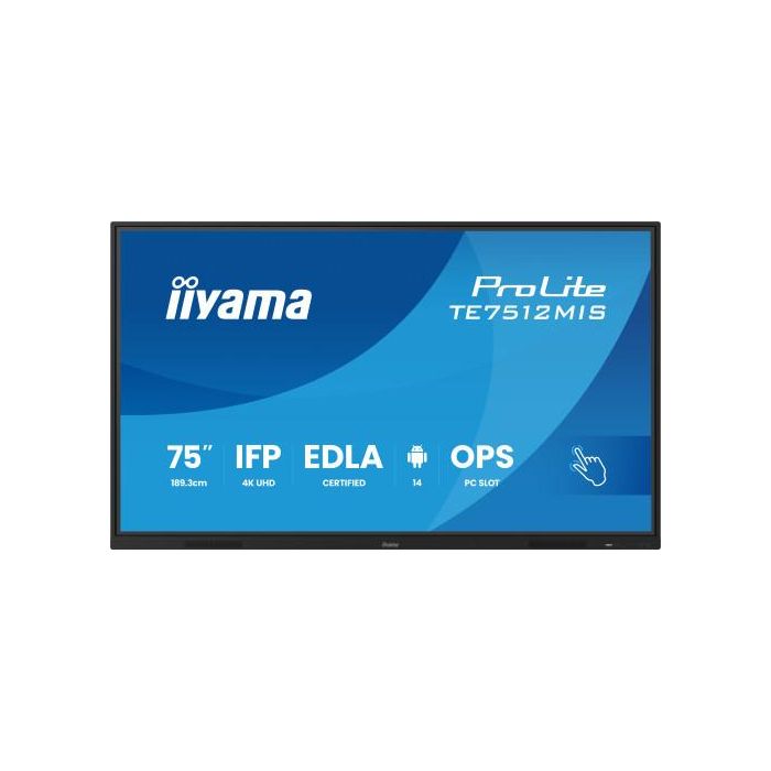Monitor Interactivo Tactil Iiyama 75" (Te7512Mis-B4Ag)3840X2160 / Ips Led 4K Uhd / 24/7 / 8/64Gb / 400 Cd/M / 8Ms / 1200:1 / 1 Vga - 3 Hdmi / 1 Usb-C / 5Xusb / Audio Out / Wifi / Mm / 2 Rj45 / Ops Slot/ Android 11 0 Monitor Interactivo Tactil Iiyama 75" (Te7512Mis-B4Ag)3840X2160 / Ips Led 4K Uhd / 24/7 / 8/64Gb / 400 Cd/M / 8Ms / 1200:1 / 1 Vga - 3 Hdmi / 1 Usb-C / 5Xusb / Audio Out / Wifi / Mm / 2 Rj45 / Ops Slot/ Android 11 0