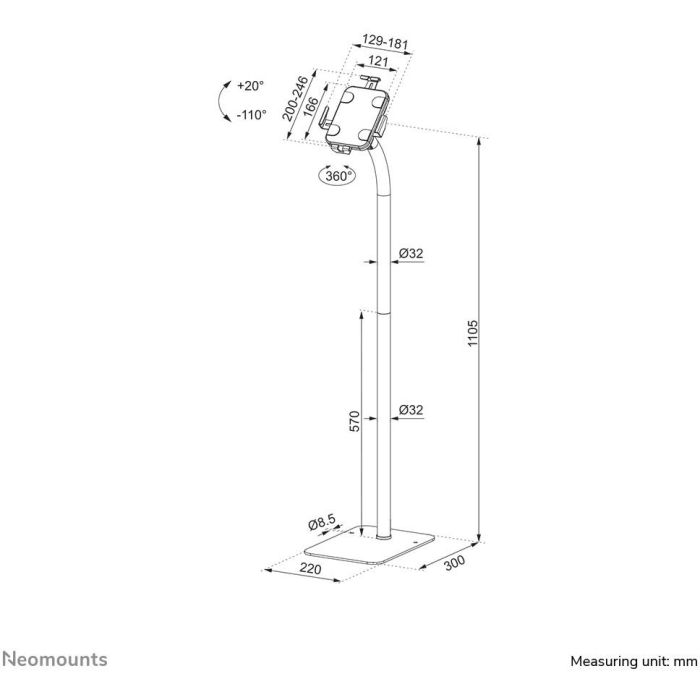 Neomounts FL15-625BL1 Soporte de suelo giratorio e inclinable para tablets 7.9-11'' universal bloqueable Negro 10