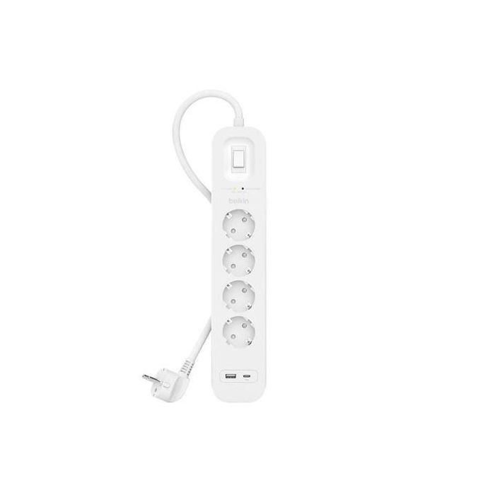Belkin Regleta De Proteccion Contra Sobretensiones Con 4 Tomas + Usb + Usb-C Botón De Apagado Y Encendido 2 Metros Blanco Belkin Regleta De Proteccion Contra Sobretensiones Con 4 Tomas + Usb + Usb-C Botón De Apagado Y Encendido 2 Metros Blanco