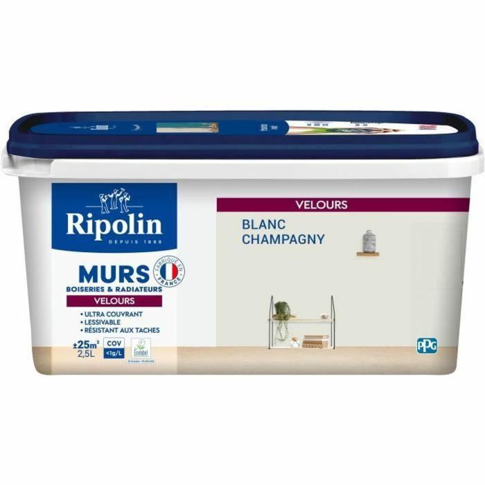 Ripolin RIP3174264670808 Pintura Terciopelo Blanco Champán para Paredes, Carpintería y Radiadores - 2,5 L Ripolin RIP3174264670808 Pintura Terciopelo Blanco Champán para Paredes, Carpintería y Radiadores - 2,5 L