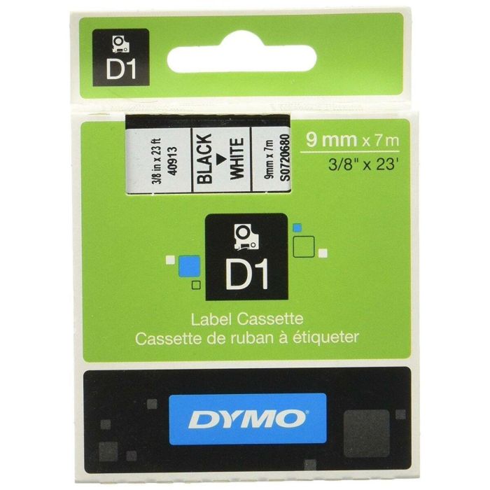 Cinta Laminada para Rotuladoras Dymo D1 41913 9 mm LabelManager™ Blanco Negro (5 Unidades) 2