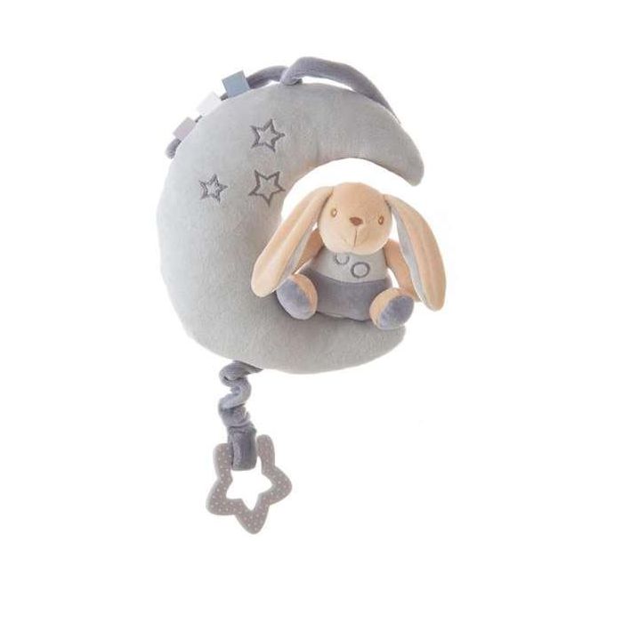 Creaciones Llopis Luna - Caja de Música Peluche Conejo Ely, 22 cm, Gris, Poliéster