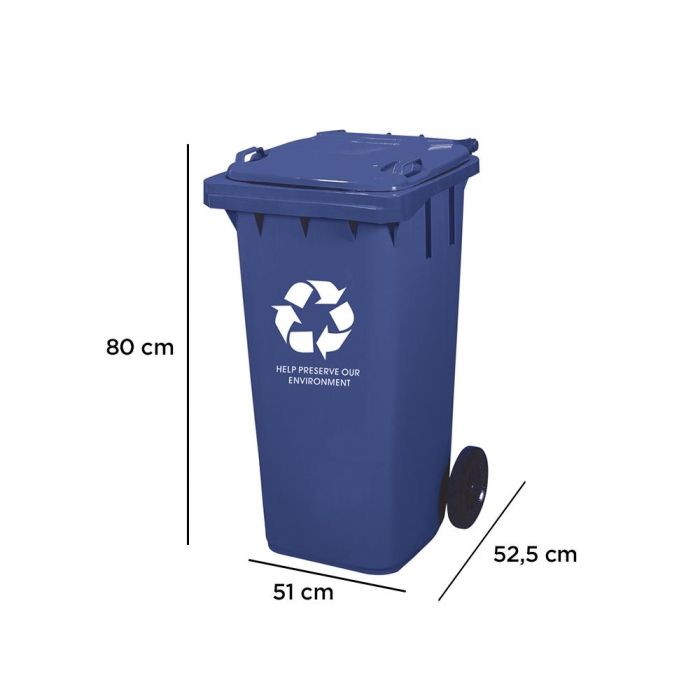 Papelera Contenedor Q-Connect Plastico Con Tapadera 100 L Color Azul 800x510x525 mm Con Ruedas 1