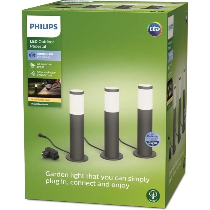 Philips PHI8719514477377 Pack 3 Terminales Exterior Garden Link Baja Tensión IP44 24W 2700K Antracita 2