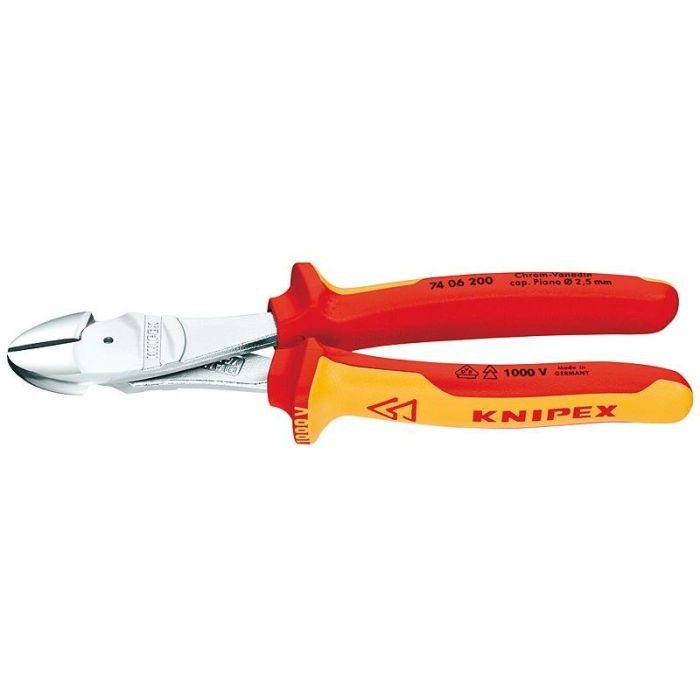 Knipex 74 06 200 Alicate diagonal de corte aislado, acero cromo vanadio, mango de plástico, 200 mm