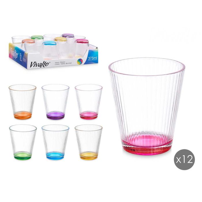 Vaso Vidrio Rayas Transparente Color 375 Ml Vivalto 9X10CM (24 Unidades) Vaso Vidrio Rayas Transparente Color 375 Ml Vivalto 9X10CM (24 Unidades)