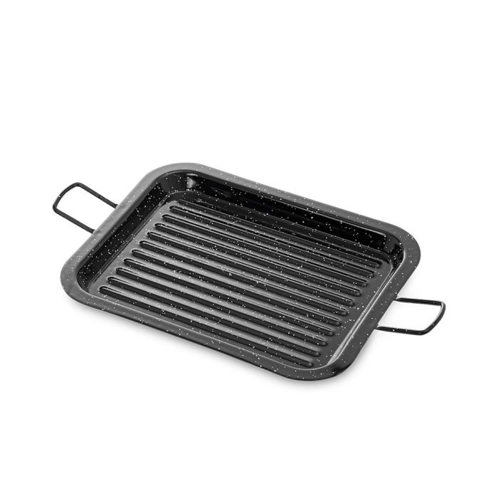 Vaello Plancha Asadora Rectangular de Acero Esmaltado 27x21 cm para Carnes, Pescados y Verduras, Apta Fuego de Llama