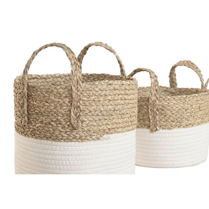 Cesta  DKD Home Decor Crema Natural 28 x 32 x 28 cm Set de 3 (2 Unidades) 1 Cesta  DKD Home Decor Crema Natural 28 x 32 x 28 cm Set de 3 (2 Unidades) 1