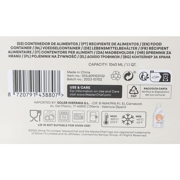 Fiambrera hermética rectangular Masterchef 1040 ml - Inde (6 Unidades) 2 Fiambrera hermética rectangular Masterchef 1040 ml - Inde (6 Unidades) 2