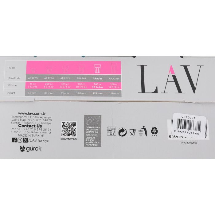 LAV Set 4 Vasos Aras 365cc Colores (6 Cajas) 9