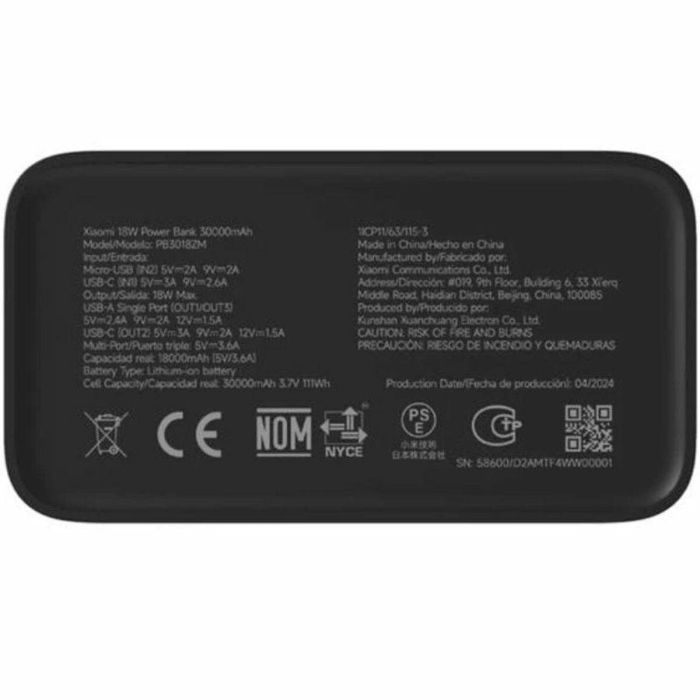 Cargador para Portátil Xiaomi PB3018ZM Negro 30000 mAh 1 Cargador para Portátil Xiaomi PB3018ZM Negro 30000 mAh 1