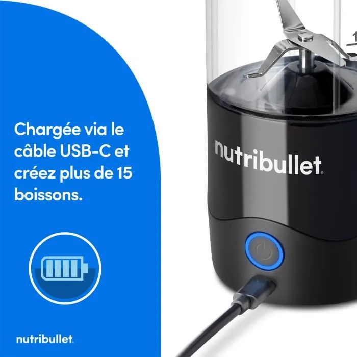Nutribullet NBP003B Licuadora Portátil 100W 0,475L Libre de BPA Negra Incluye Botella de Agua 2
