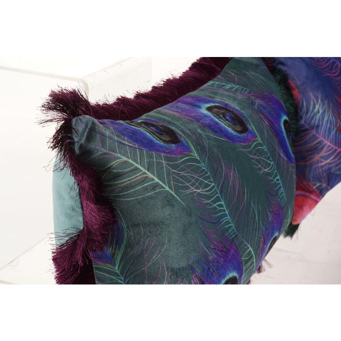 DKD Home Decor Cojín Decorativo Peacock Glam, Poliéster Multicolor Verde con Cremallera, 10x30x50 cm (Pack de 4) 1