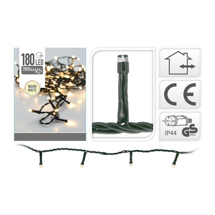 Guirnalda Fija 180 Leds Luz Cálida Exterior 13,5m Cable Verde IP44 1