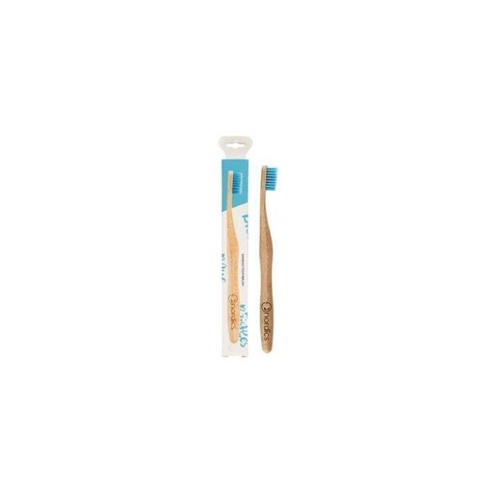 NORDICS ORAL CARE Cepillo Dental Bambú con Cerdas Suaves de Nylon Reciclado, Mango Biodegradable, Azul