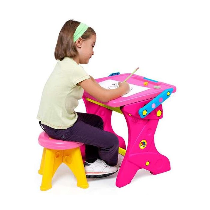 Molto Pupitre Magnético Infantil Rosa con 30 Accesorios, Pizarra de 90 cm para Niños y Niñas 1
