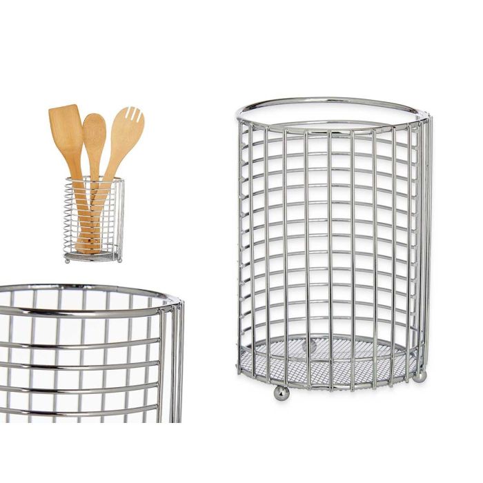 Portautensilios de metal cromado Kinvara 12x16x12 cm, color plata (6 Unidades) Portautensilios de metal cromado Kinvara 12x16x12 cm, color plata (6 Unidades)