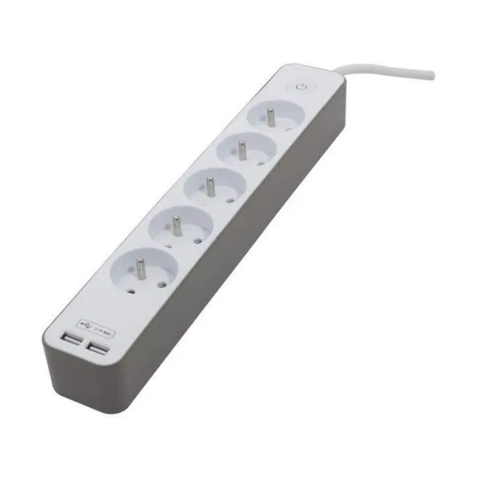Chacon Regleta de Alimentación con 5 Enchufes, 2 Puertos USB y Cable de 1,5m HO5VV-F 3x1.5 mm², Color Blanco y Marrón 0 Chacon Regleta de Alimentación con 5 Enchufes, 2 Puertos USB y Cable de 1,5m HO5VV-F 3x1.5 mm², Color Blanco y Marrón 0