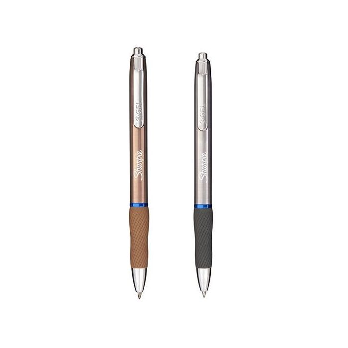 Sharpie Bolígrafo S-Gel Metallic Tinta Azul Punta Media 0.7mm - Sin Manchas Ni Sangrado, Cuerpo Plateado/Cobre (12 Unidades) (12 Unidades)