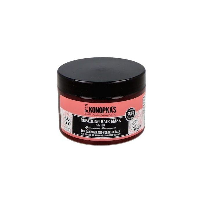 DR. KONOPKA'S Mascarilla Reparadora Cabello Dañado y Teñido 300ml - Con Argán, Escaramujo y Malva. Vegan y Cosmos Natural
