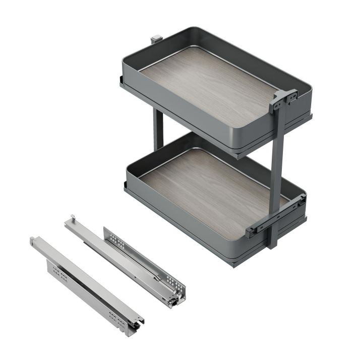 Emuca Carro extraíble Harmony con cierre suave, Módulo ancho 300mm alto 700mm, Acero y Madera, Gris antracita