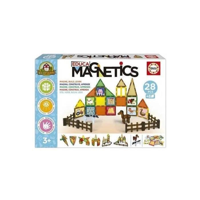 EDUCA EDU8412668202696 Magnetics Ecoferme - Juego de construcción magnético - 28 piezas, 2 animales, 8 cartas - Desde 3 años