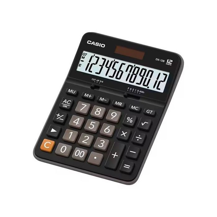 Casio DX-12B Calculadora de Sobremesa 12 Dígitos, Funcionamiento Solar y con Pilas, Negro