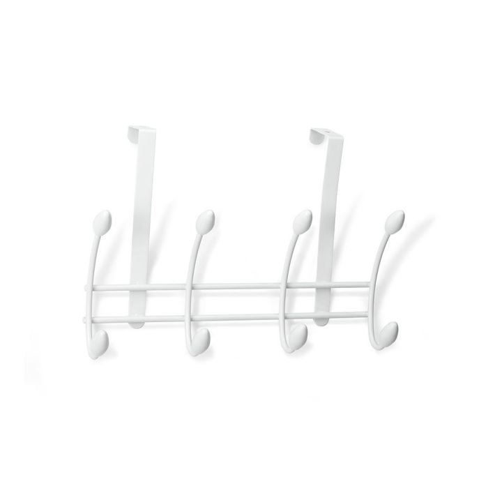 Inofix Colgador sobrepuerta múltiple 4 ganchos dobles, acero pintado blanco, 208x306x109mm, fijación a presión